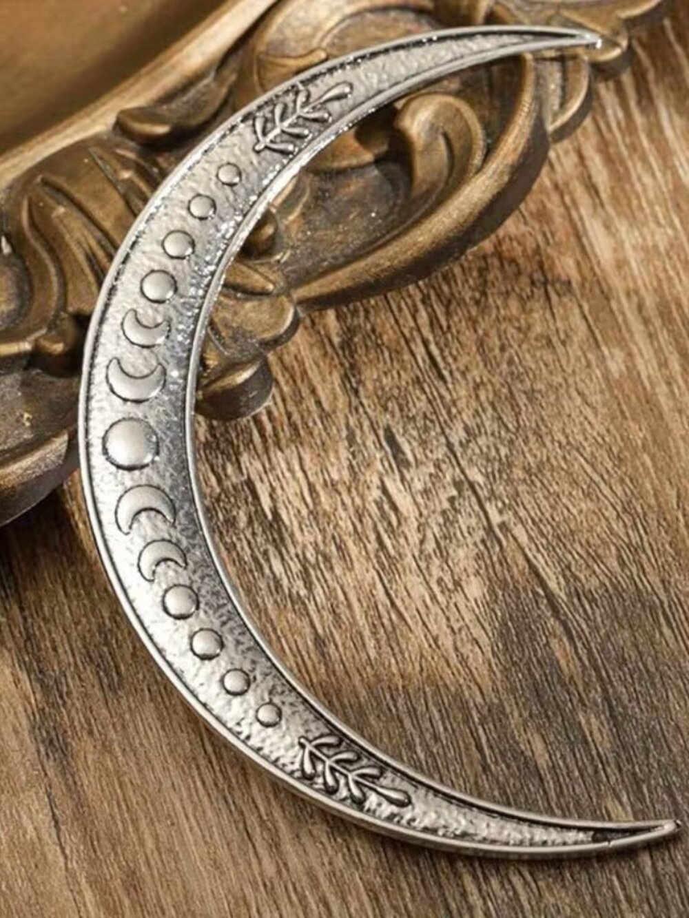 Silver Viking Moon Hairpin Phases of Moon Hair Clip Hair Stick Barrette Z351